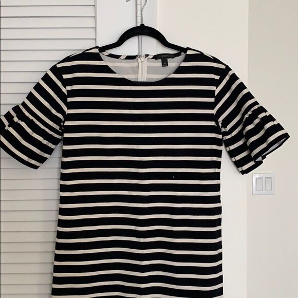 J.Crew RUFFLED BELL-SLEEVE SHIFT DRESS IN STRIPE - Picture 4 of 5